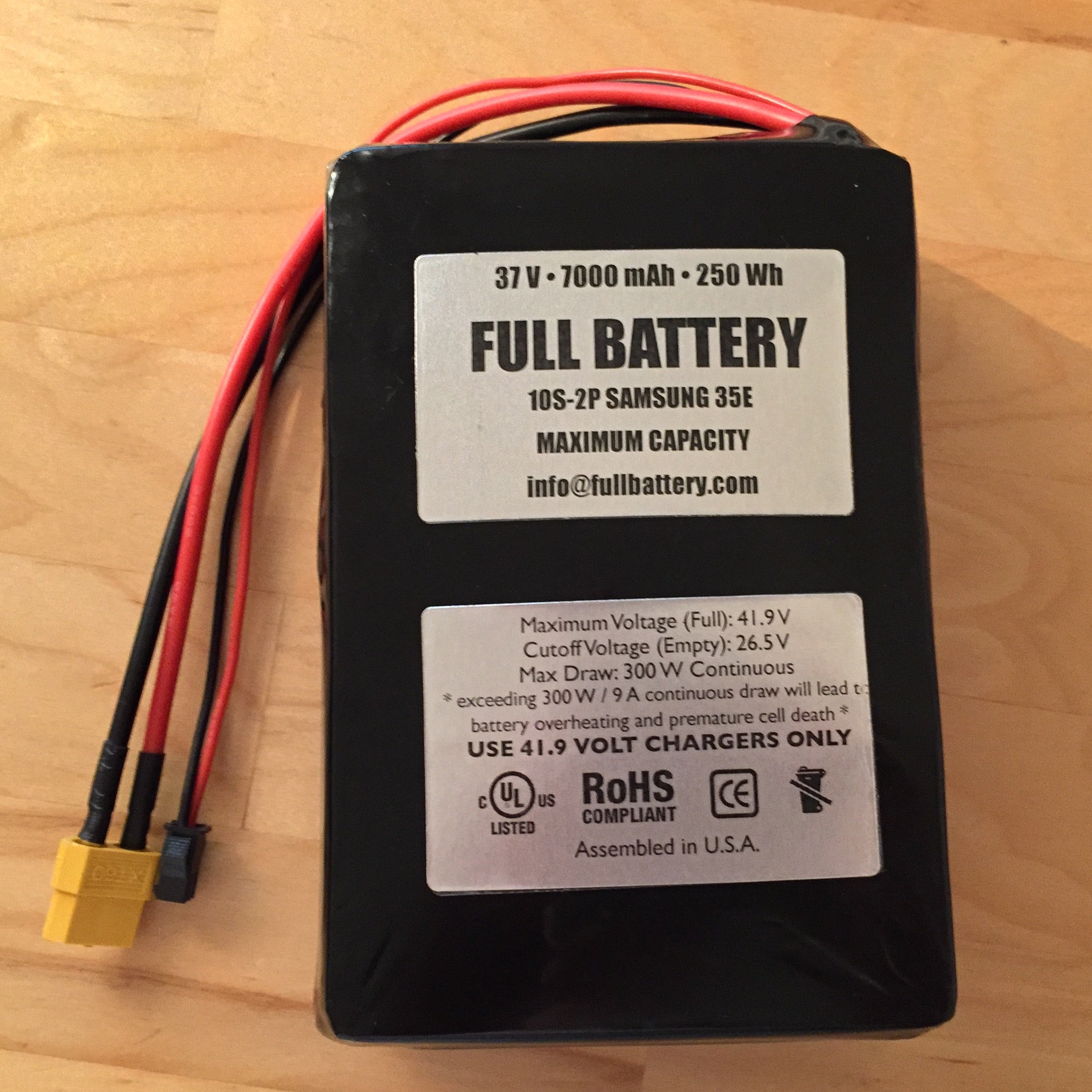 36V Lithium Battery Pack with BMS • 10s2p 18650 Li-Ion • Flat