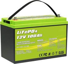 Load image into Gallery viewer, 12V 100Ah LiFePO4 Deep Cycle Lithium Battery