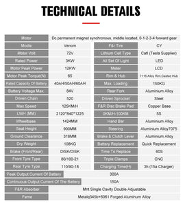 72V High Pro 12kW Electric Dirt Bike