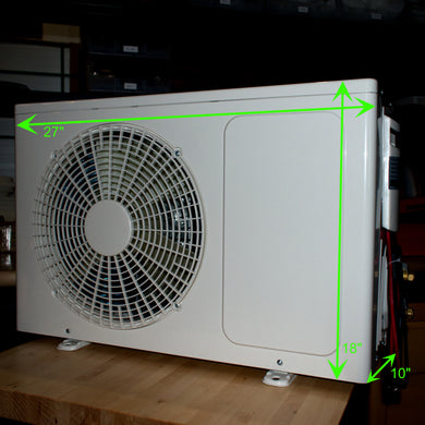 24V - 48V DC Mini Split Heat Pump HVAC; 7000 BTU/h cooling, 8000 BTU/h heating, 340 Watts power draw