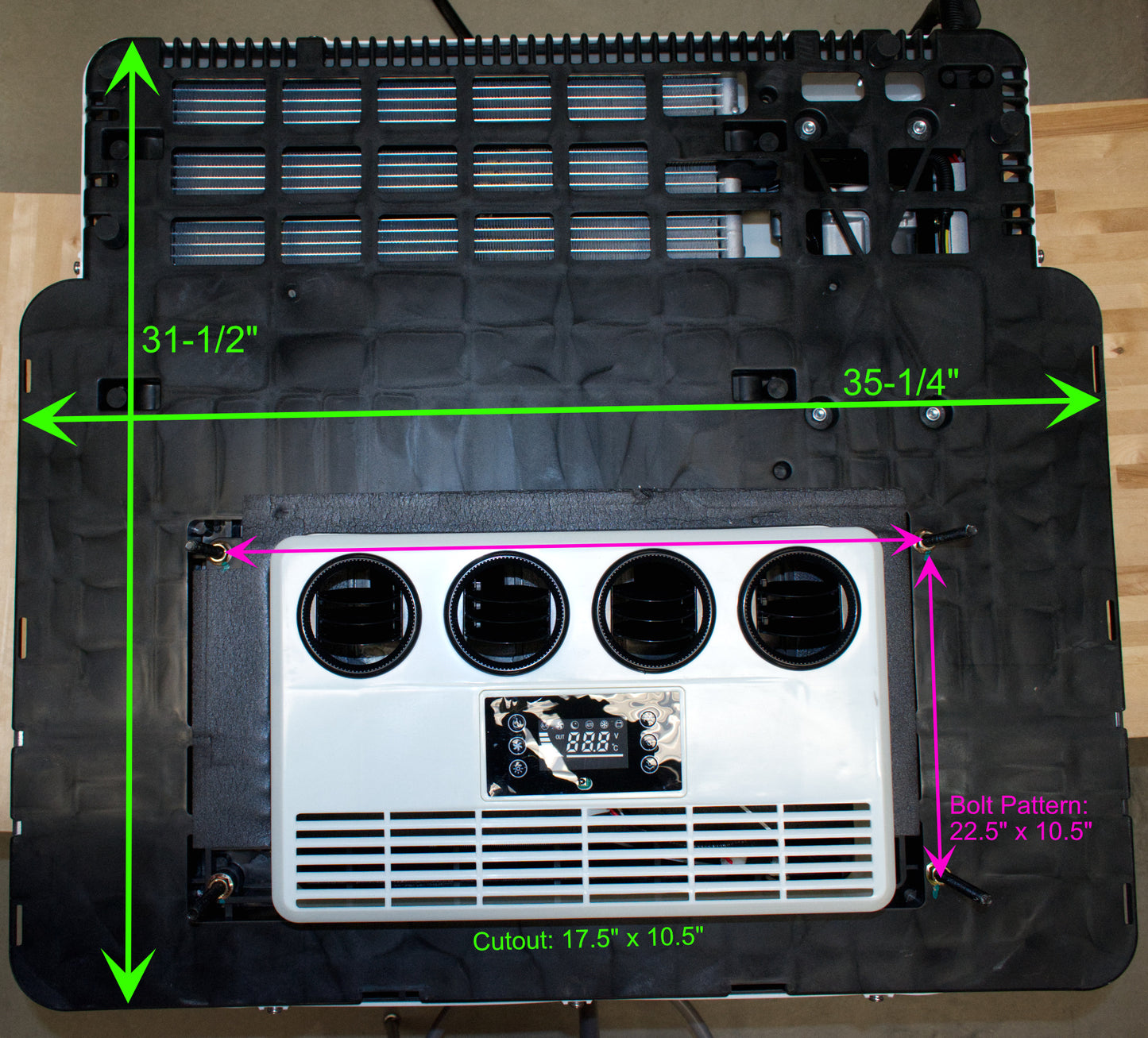 12V Roof Mounted Air Conditioner runs off solar or battery for RV, Camper and Shed