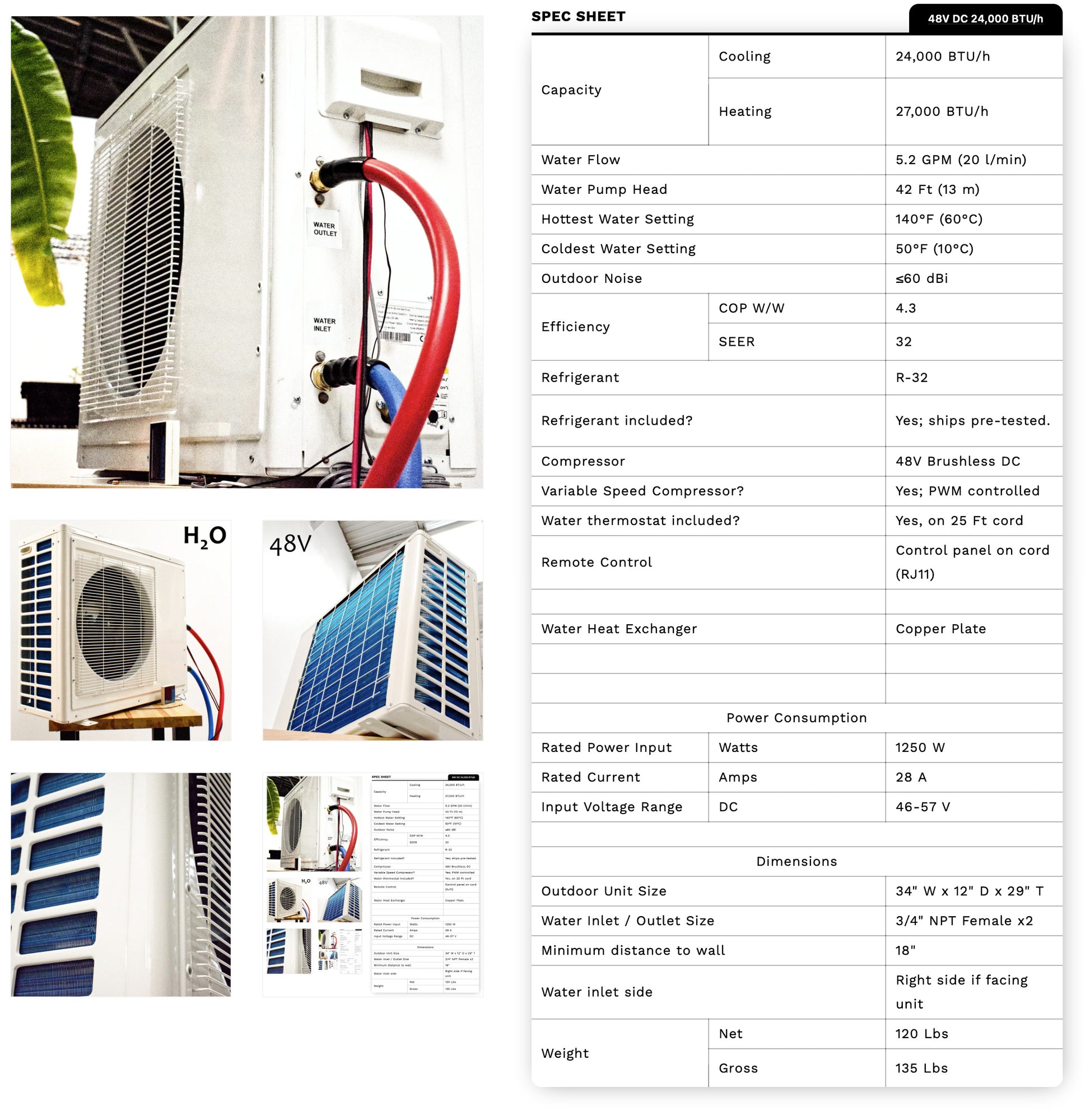 48V DC Hydronic Water Chiller & Heater w/ 5.2 GPM DC Pump – Full Battery