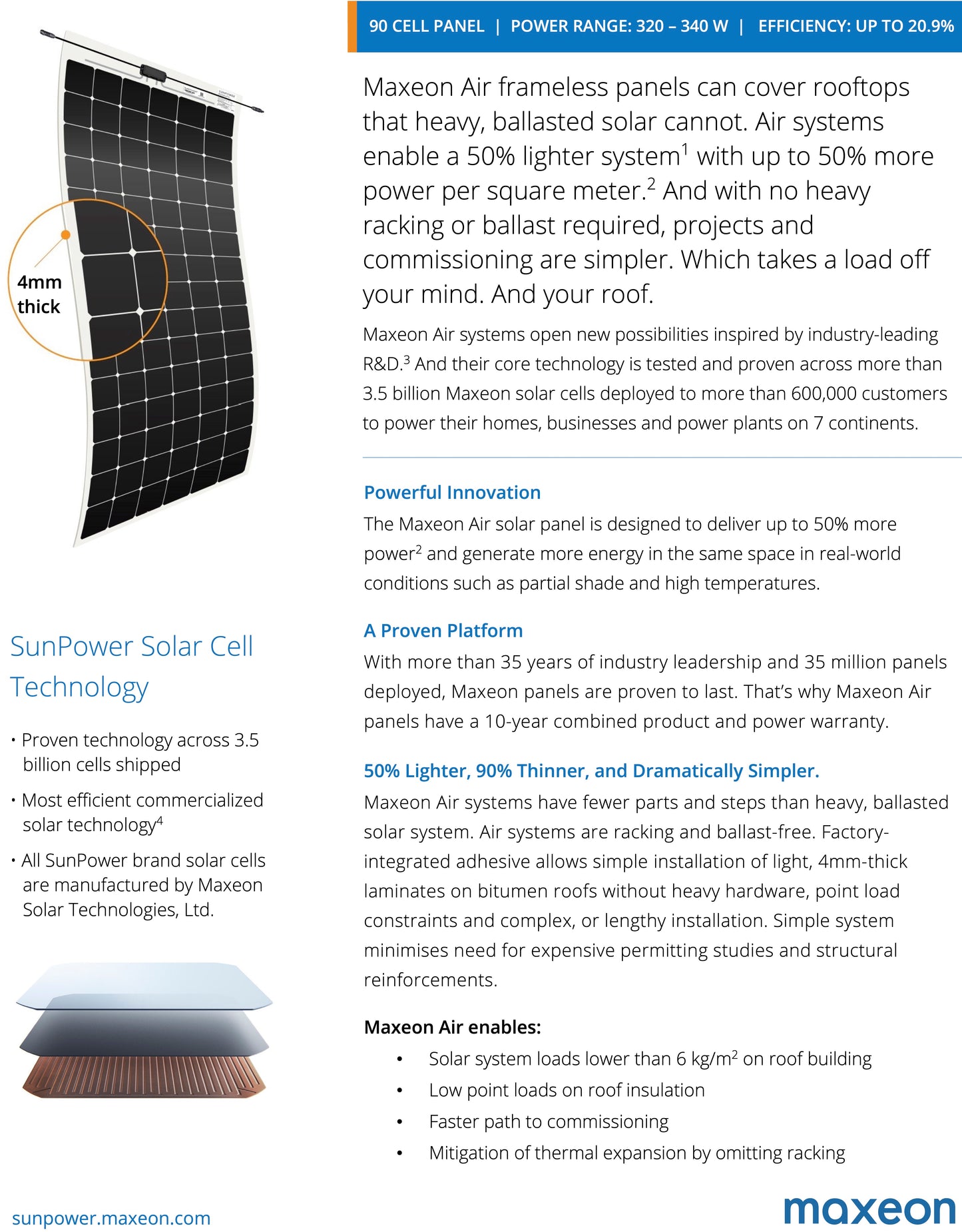 Sunpower Maxeon Air 330W Flexible Solar Panel